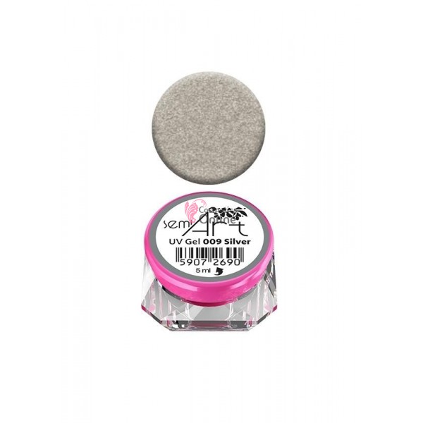 Gel uv Semilac SEMIART pentru pictura foarte pigmentat 009 Argintiu 5ml + 1 pigment color Neon Cadou